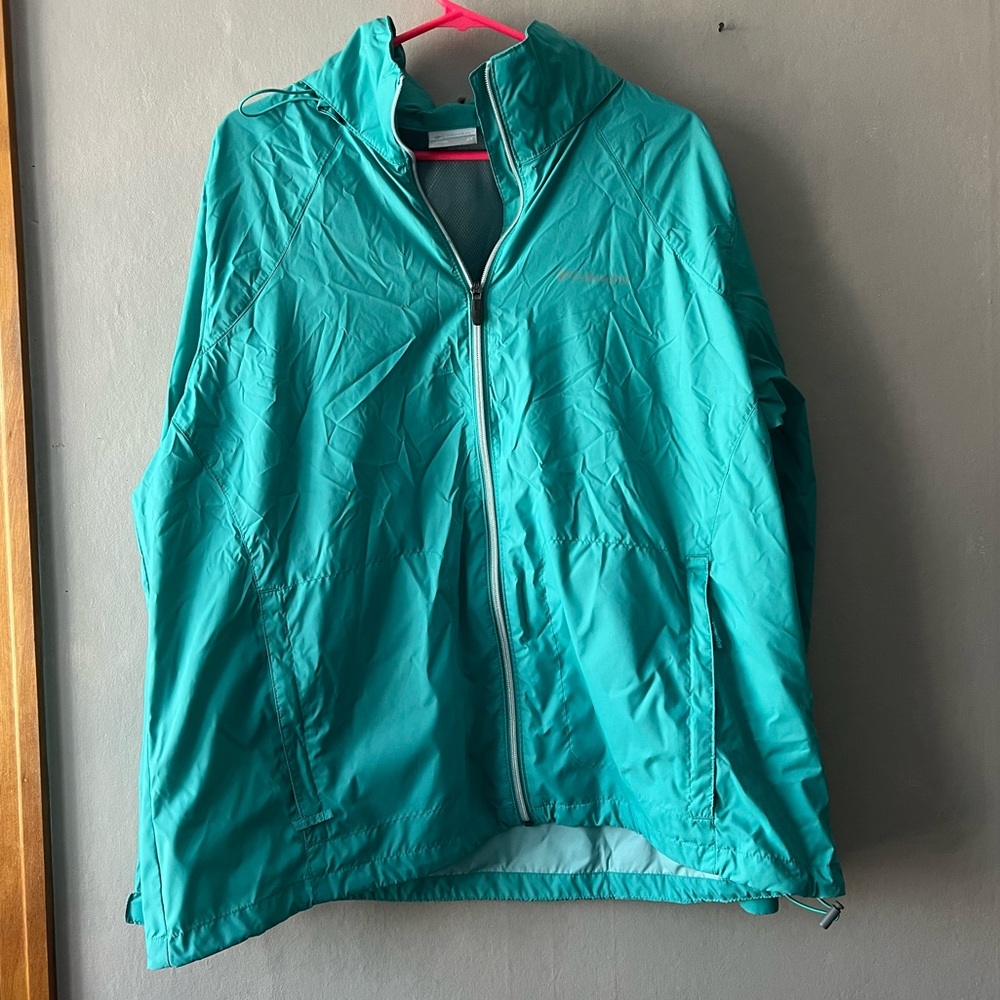 Columbia Teal Full Zip Windbreaker Rain Jacket Size 2X